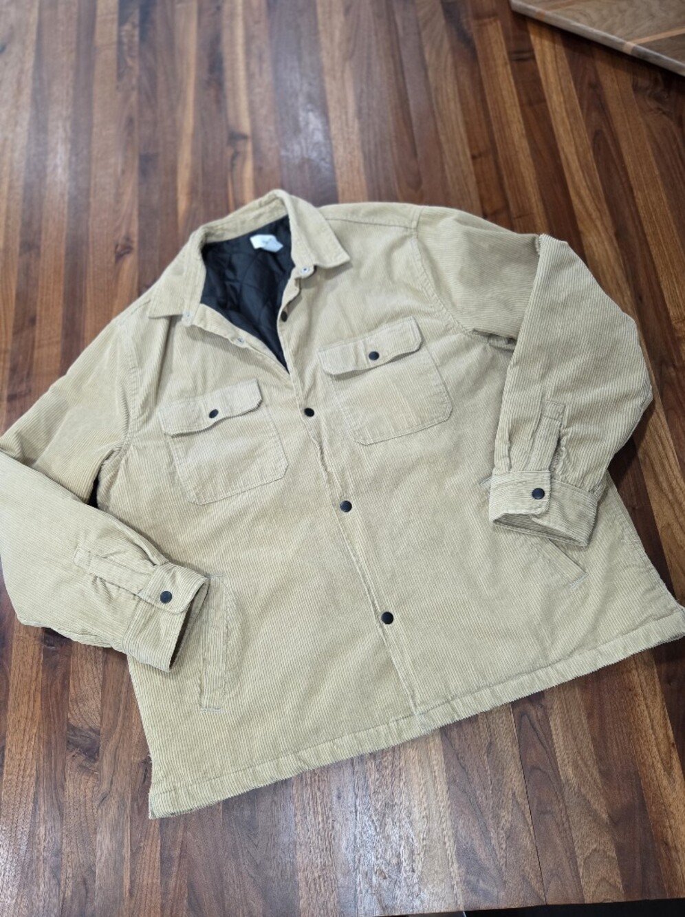 H&M Men's Corduroy Utility Jacket Tan Quilted Lining Snap Front Size XL